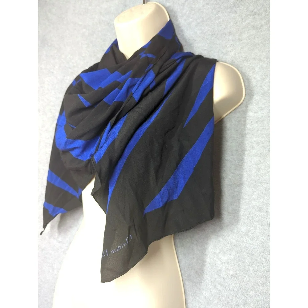 CHRISTIAN DIOR Women Silk Oblong Scarf 57/13 in Purple Black Timeless City Chic
